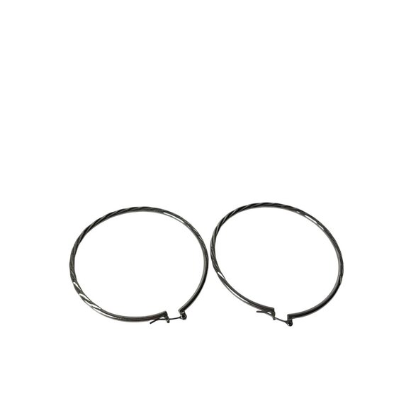 Silvertone Twisted Textured Hoop Earrings 2 inches - Picture 2 of 3